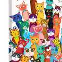 Framed Funny Colorful Cat Wall Art Cartoon Cat Canvas Print Cute Kitten Picture Poster Animals Painting Wall Decor for Bathroom Kid's Bedroom Nursery 12x16Inches
