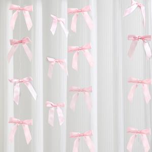 Taobary 8 Pcs 6.6 ft Bow Garland, Satin Ribbon Bow Banner Coquette Hanging Ornament for Photo Backdrop Birthday Party Wedding Bridal Baby Shower Wall Decorations(Pink,1 Inch)