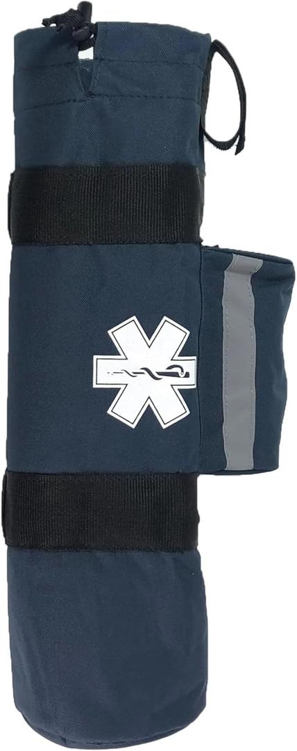 LINE2design Oxygen Cylinder Sleeve Bag - EMS First Responder Emergency Medical Oxygen Bag Portable Travel Size Cylinder Holder with Star of Life Logo - Two Adjustable Side Straps - Navy