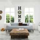Pinkpum Wood Home Sign with Artificial Eucalyptus Wreath for O, Hanging Farmhouse Wall House Decor Wood Letters for Wall Art Rustic Home Decor, Wall Decor for Living Room Kitchen Entryway (Black)
