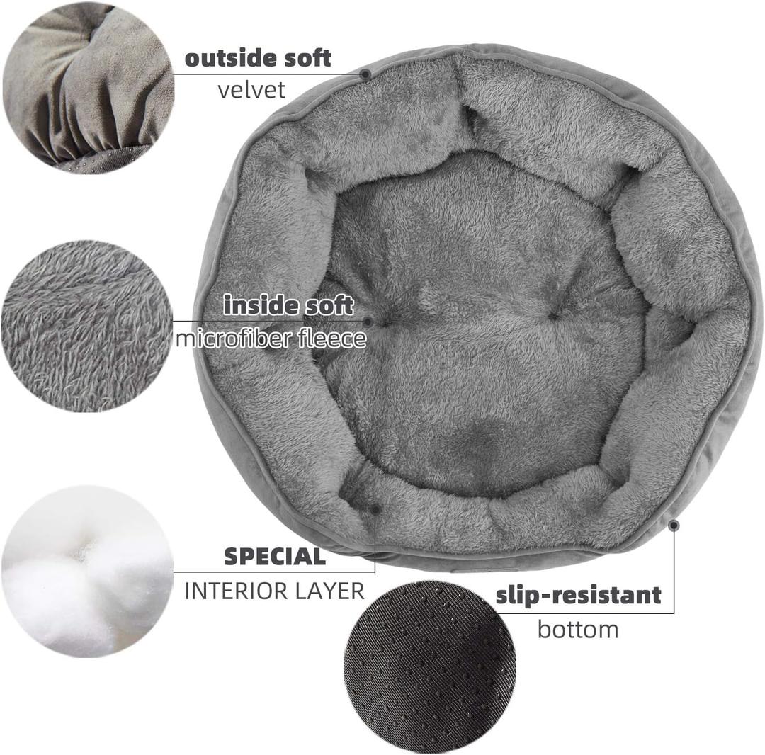 Asvin Dog Bed, Indoor Cat Beds, Pet Bed for Puppy Kitten, Extra Soft and Machine Washable with Non-slip Water Resistant Oxford Bottom, Grey, S
