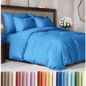 Duvet Cover Queen Size Set - Extra Soft Queen Size Duvet Cover 90 x 90 with 2 Pillow Shams - Hotel Luxury Easy Care and Fade Free w/Zipper Closures & Ties - Comfy Breathable Bedding Set (Royal Blue)