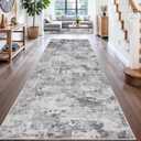 3x10 Hallway Runner Rug Washable: Non Slip Abstract Rugs for Kitchen Entryway- Ultra Thin Low Pile Stain Resistant Long Indoor Carpet Living Room - Modern Home Decor 3x10 Black Grey