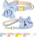 Dog Collar and Leash Set - Metal Buckle Adjustable Puppy Collar, Cute Dog Collar and Leash Set with Flower Bow Tie, Puppy Collar with 5 FT Leash, Soft & Comfortable Collar for Small Medium Dogs-M 13-22in (Blue)