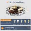LEDIARY 26" Caged Farmhouse Ceiling Fans with Lights and Remote/App, Black