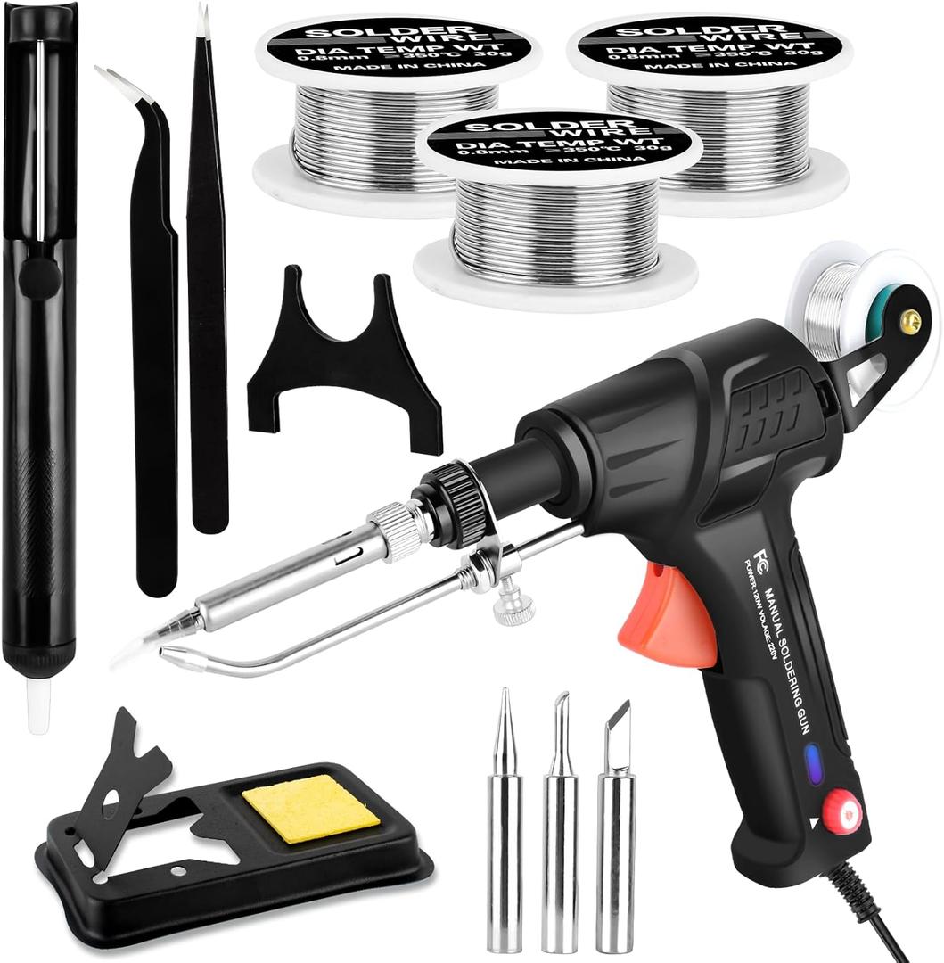 Soldering Gun Kit, Upgrade 120W Adjustable Temp Multi-Function Soldering Iron Set, Soldering Iron Kit for Electronics Welding Repair (11-Piece Set) (Black)