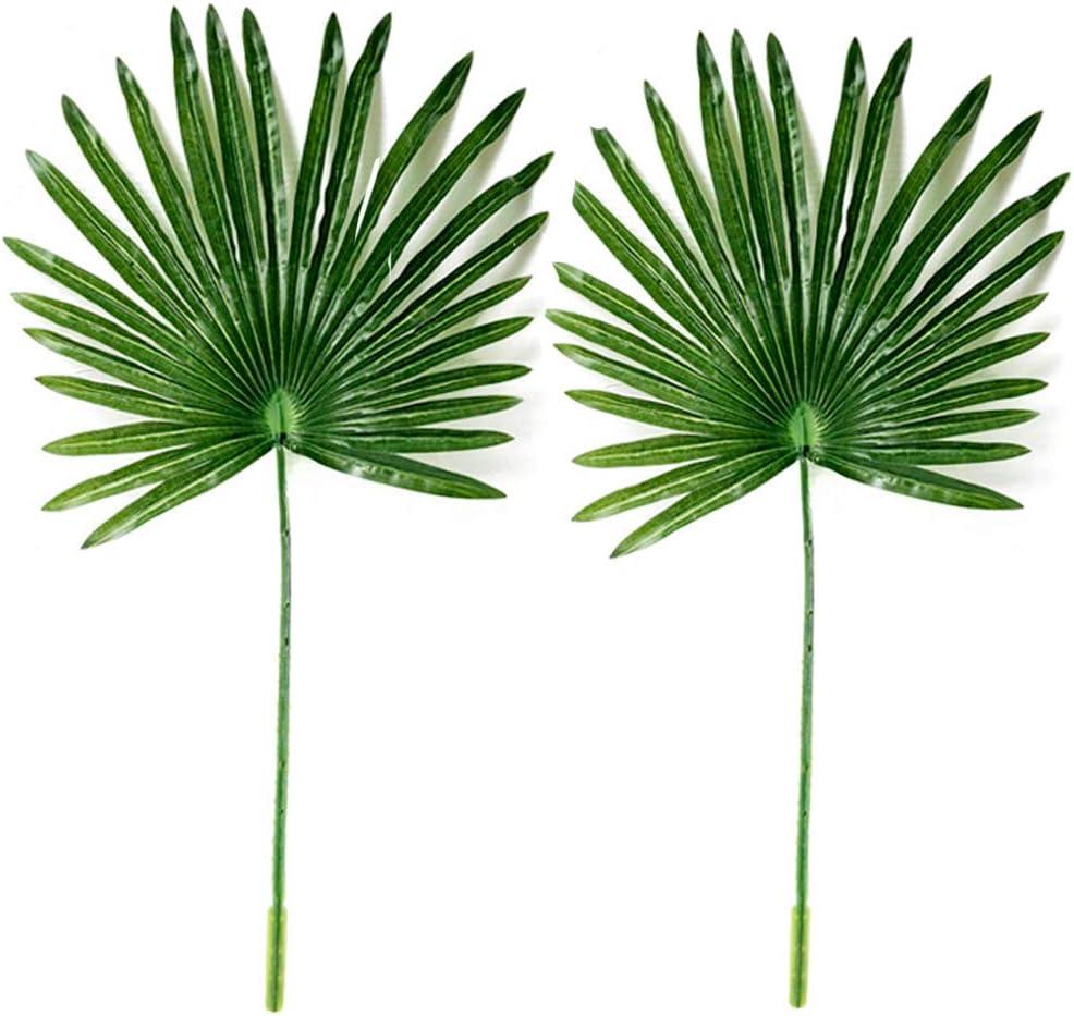 2Pack Artificial Flower Faux Leaves Artificial Palm Leaf Branches Plants Greenery Stems 27.9" Tall Tropical Plant Faux Leaves Hawaiian Luau for Greenery Wedding Party Floral (Color 1-2Pack)