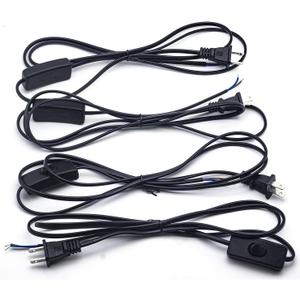 Lamp Cord with Switch Plug, Extension Cords 6 Foot Wiring Stripped Ends Ready for Light Project and Repair Lights Cable-4Pack Black