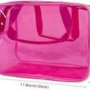 PVC Clear Pure Color Transparent Large Zipper Cosmetic Pouch Travel Makeup Cosmetic Bag with Handle for Travel Bathroom Toiletry Organizer (Hot Pink)