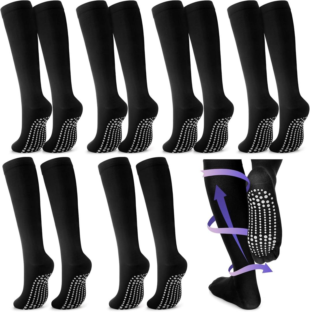 Xtinmee 6 Pairs Compression Socks for Women Men 20-30 Mmhg Non Slip Grips Hospital Compression Sock for Nurses Pregnancy (Black)