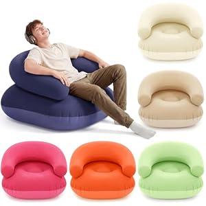 Novabright 6 Pcs Inflatable Chairs for Adults Blow Up Games Chairs Folding Portable Flocking Inflatable Sofa for Living Room Learning Camping Party (Colorful)