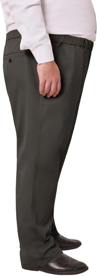 voeeron Mens Big and Tall Elastic Waist Cotton Pants Pull On Casual Slacks Relaxed Fit Everyday Wear (Grey)
