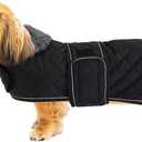 Geyecete Warm Thermal Quilted Dachshund Coat, Dog Winter Coat with Warm Fleece Lining, Outdoor Dog Apparel with Adjustable Bands for Medium, Large Dog-Black-XS
