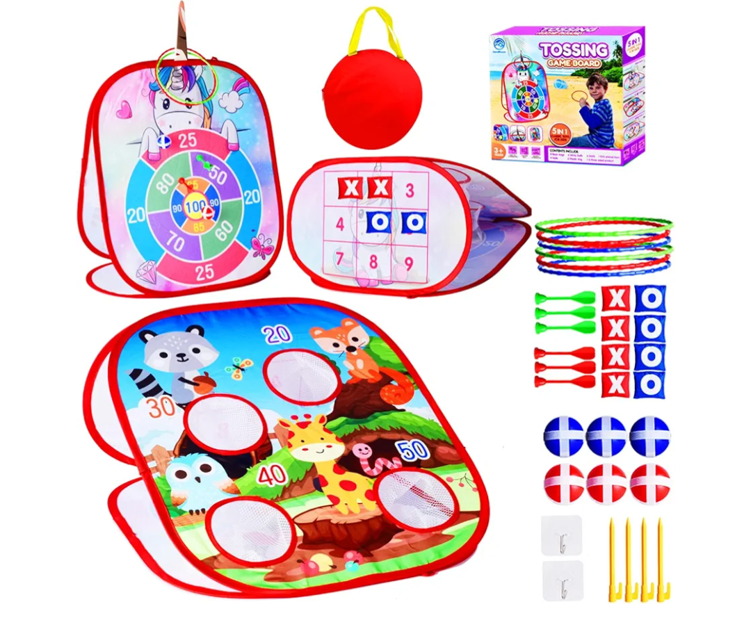 Bean Bag Toss Outdoor/Indoor Game Set for Kids  5IN1 Cornhole Family Party Toys Age 38 Years Toddlers Children/Backyard Throwing Toy to Boys Girls Birthday/Christmas/Easter Kid Gift, Animals