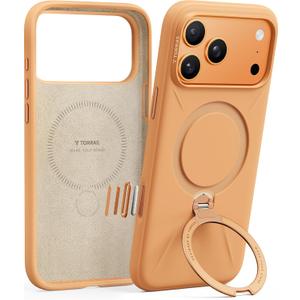 TORRAS Q3 Silicone 360 Spin for iPhone 17 Pro Case with Stand, Fit for MagSafe, Magnetic Ring Stand with Camera Control, Liquid Silicone Rubber Soft Phone Case for iPhone 17 Pro 6.3'', Pastel Orange
