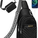 Crossbody bags Set, Faux Leather Small Sling Bag Fashion Shoulder Waist Packs Purse and Fanny Packs Set for Man and Women, Black