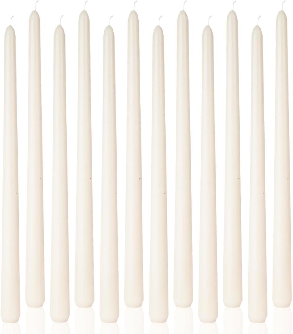Ivory Tall Taper Candles 12 inch Unscented Smokeless Long Tall Tapered Candle for Candlesticks Sticks Wedding Advent Home Decor Dinner ChristmasSet of 12