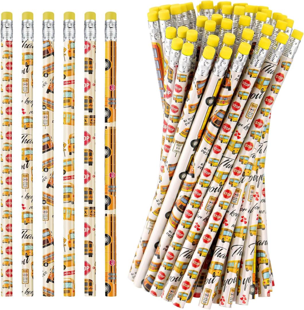 120 Pcs School Bus Driver Gifts Pencils with Erasers Gifts for Bus Appreciation Week Thank You Pencils Essentials for Back to School Men Retired Supplies