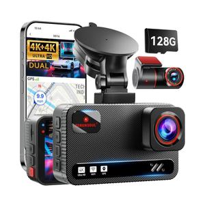 4K+4K Dash Cam Front and Rear, Free 128GB Card Included, 5.8GHz WiFi Dash Camera for Cars, Built-in GPS, G-Sensor, 170°Wide Angle, 3" IPS Screen, 24H Parking Mode, Support 512GB Max
