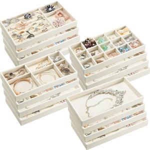 Kenning 16 Pcs Stackable Jewelry Organizer Trays for Drawers, Velvet Jewelry Drawer Inserts Trays Earring Organizer, 8. 3x5x1 Inch Dresser Ring Easter Earring Storage Display for Women Teacher Gifts