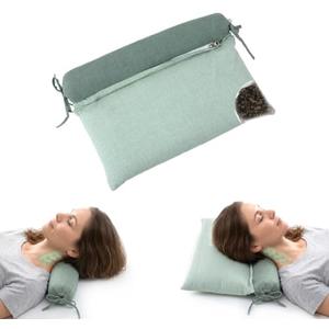 2-in-1 Adjustable Buckwheat Pillow, Detachable Bone, Neck Relief (Green) | Hulls Firm Buckwheat Neck Pillow for Neck Support, Breathable Washable Cover, Deep Sleep, for Side & Back Sleepers