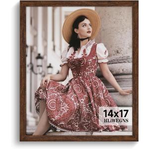 HLiWEGNS Dark Brown 14x17 Frame -Single Frame - Rustic Woodgrain 14 x 17 Poster Frame with Plexiglass for Wall Gallery Display, 14x17 Picture Frame for Puzzles, Artwork, Photos and Posters