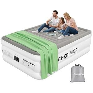 CHERIMOR Air Mattress Queen with Built in Pump, 18" Raised Comfort, Anti-Sag Horizontal Beam, 800lbs Heavy-Duty Support Blow Up Mattress, Multi-Layer Leak Proof Air Bed for Home Guests Camping
