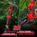 2-in-1 Cordless Pole Saw, 8 Inch Brushless Pole Chainsaws Compatibility with Milwaukee 18V Battery(No Battery), 8 lb Lightweight, Auto Oiling, 14.8 FT MAX Extension Pole Saws for Tree Trimming