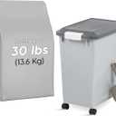 IRIS USA Dog Food Storage Container with Wheels, Airtight Lid, 2-Cup Scoop, Up to 30 Pounds Pet Food Storage, Built in Scoop Storage in Lid, Versatile Pet Food Bin, Portable, BPA Free, Gray/Dark Gray