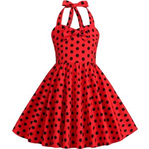 Kids Girls 50s Vintage Polka Dot Dress Retro Rockability Girls 1950s Princess Girl Dress Retro 1950s Dresses Kids Halter Party Dress for Carnival Christmas Dresses for Girls Polka Dot Red 9-10 Years