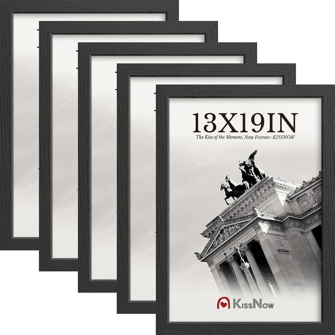 13x19 Picture Frame 5 Pack, Black Solid Wood Poster Frame for Wall