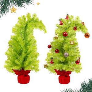 2.95FT Whimsical Small Christmas Tree Lime Green Tabletop Bendable Trees Curved Artificial Home Decorations for Xmas Indoor Outdoor Holiday New Years Office Living Room