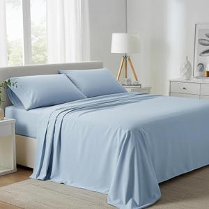 Carressa Linen 100% Egyptian Cotton King Size Sheets Set - 800 High Thread Count Egyptian Cotton Sheets King Size (4 PC, Sky Blue), Soft, Cooling, 16" Deep Pocket Sateen Weave Luxury Hotel Bed Sheet