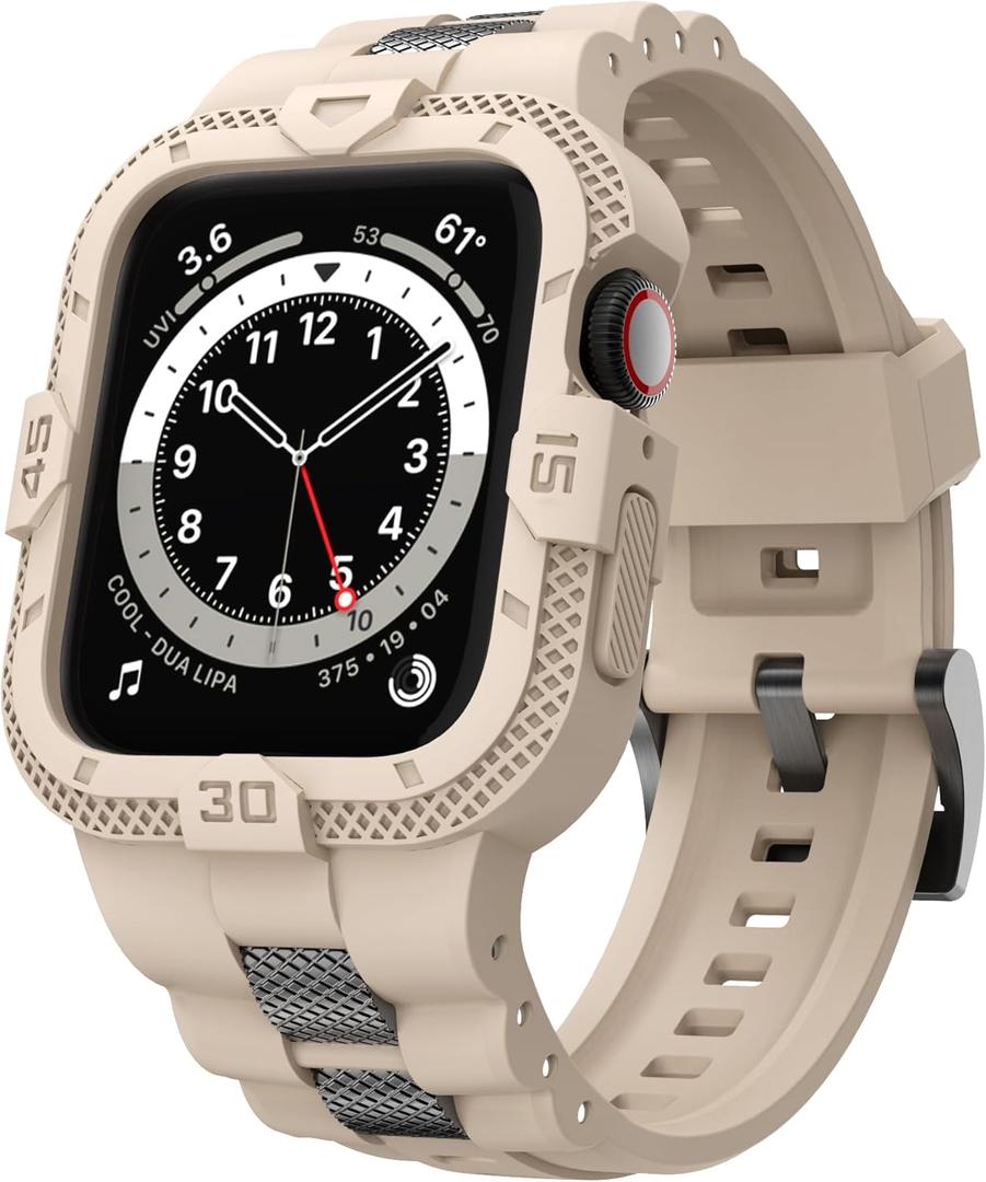 GELISHI Bands Compatible for Apple Watch Band 41mm 40mm 38mm, Men Sport Rugged Band with Protective Case for Watch Series 9 8 7/Series 6 SE 5 4 3 (Beige)