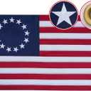 Embroidered Betsy Ross Flag 3x5 Feet Outdoor Heavy Duty 13 Stars Colonial Flags with 2 Brass Grommets, United States Betsy Ross Flags for 250th Anniversary Outside
