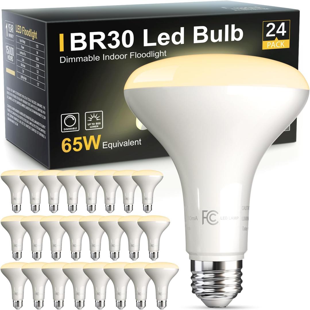TJOY 24 Pack BR30 Led Bulb 65W Equivalent, Dimmable LED Flood Light Indoor, E26 Base, 2700K Soft White, 9W, 800 LM, Recessed Lighting Bulbs for Ceiling, Recessed Can, Living Room and Kitchen