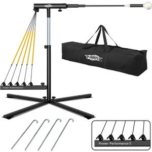 PLAYAPUT Baseball Softball Swing Trainer with 5 Power Bands,Auto Reset Baseball Training Equipment,Baseball Hitting Trainer,Height Adjustable 31-47 inches Softball Swing Trainer Improve Power,Speed