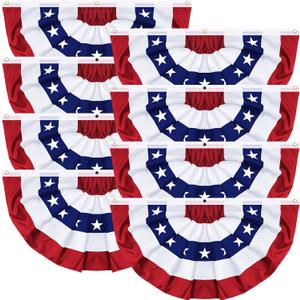 8 Pack 1.5 X 3 FT American Bunting Flag 4th of July Decorations, USA Pleated Fan Flag Fourth of July Patriotic Half Fan Banner 100% Polyester Fourth of July Independence Day Outdoor Decor Memorial Day