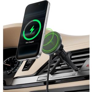 Belkin Wireless Car Charger, Magnetic Car Vent Mount w/ 3.3ft USB C Cable, Qi2 MagSafe Compatible Fast Charging iPhone Charger for iPhone 17, Galaxy S26, Pixel 10, & More - Travel Accessories - Black