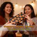 Halloween Pumpkin Wallet for Women, PU Faux Leather Zip Around Wallet with Wristlet, 12 Card Slots Large Capacity Credit Card Holder