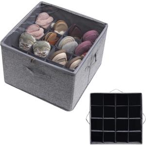 PARANTA 1 Piece Shoe Organizer for Closet, Fits up to 16 Pairs, Fabric Shoe Storage with Clear Cover, Adjustable Dividers for Shoe Organizer Box, Space-saving Shoes Storage, Gray
