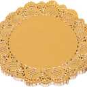 14 Inch 100 Pcs Round Lace Gold Paper Doilies Gold Foil Paper Placemats Doily Paper Pad for Cakes Crafts Party Weddings Tableware Decor