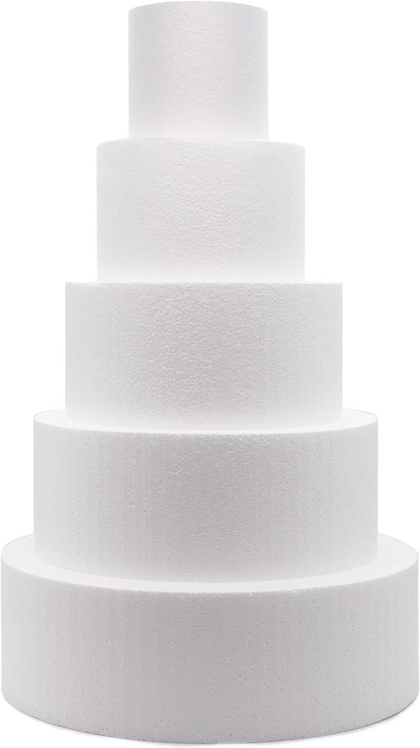 Crafare 5 Tier Round Foam Cake Dummy Decorating 4 6 8 10 12 Supplies for Wedding Baby Shower Birthday Party Cake Decoration 17.7 Inches Tall