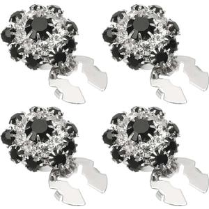 PATIKIL 4 Pcs Rhinestone Button Covers, 17.5mm 11/16" Decorative Buttons Clips Detachable Sewing Kit Replacement for Women Men DIY Crafts Holiday Decor Dress Accessories, Silver Black