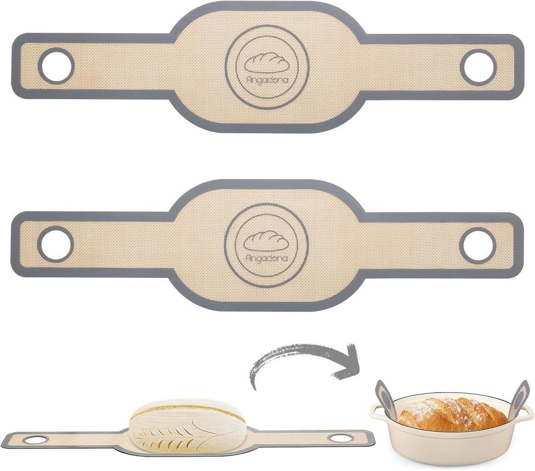 Silicone Bread Sling Oval. Non-Stick & Easy Clean Reusable Oval Silicone Baking Mat for dutch oven. With Long Handles Sourdough Bread Baking mat tools supplier Liner, 2 pcs Gray