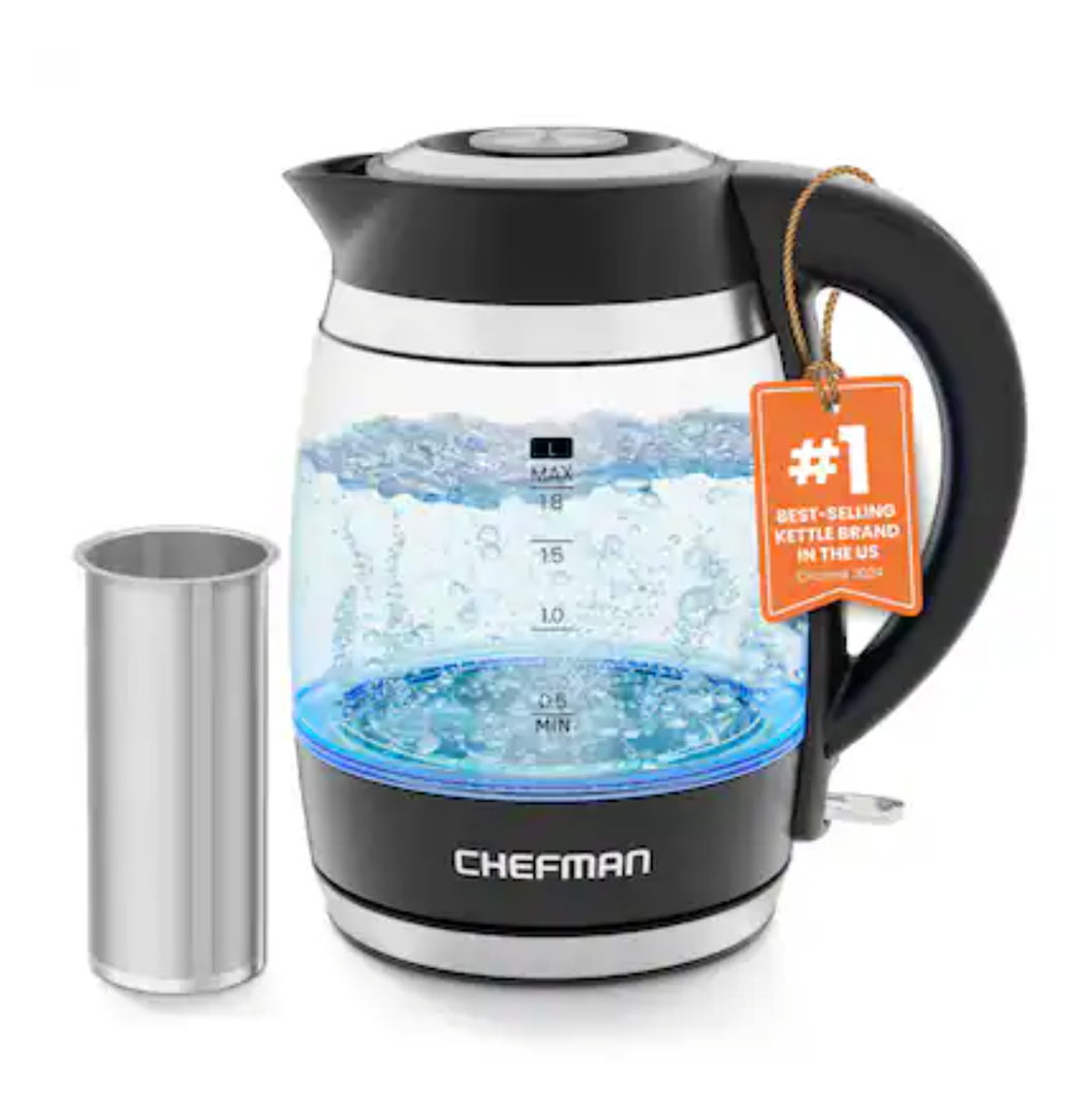 Chefman - Fast-Boil Electric Kettle with Tea Infuser, 1.8L with 1500W - Black