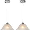 Chrome Pendant Lights Kitchen Island, 11.8 Inch Vintage Alabaster Glass Pendant Lights, White Farmhouse Pendant Light 2 Pack, Glass Pendant Light for Dinning Room, Living Room, Bedroom