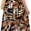 OFEEFAN Maxi Dress Casual Dresses for Women Crew Neck Short Sleeve Tiered Dress with Pockets