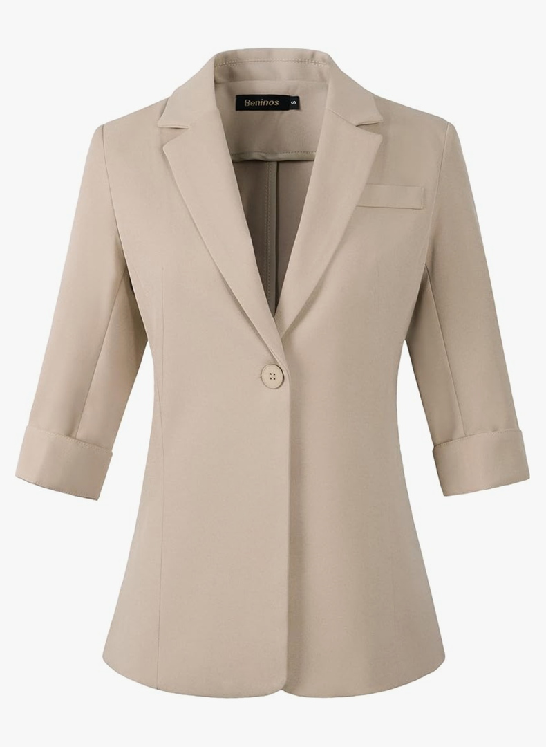 Beninos Womens 3/4 Sleeve Blazers Business Casual Solid Lightweight Suit Jacket Office Blazer,Size  L