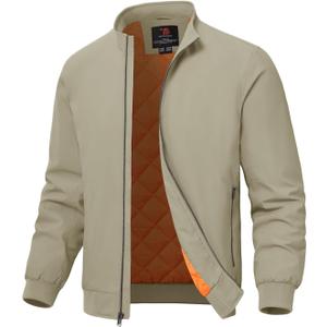 TBMPOY Men's Winter Lightweight Bomber Jackets Water Resistant Fall Casual Windbreakers Quilted Full Zip Windproof Work Coats (XX-Large, Khaki)